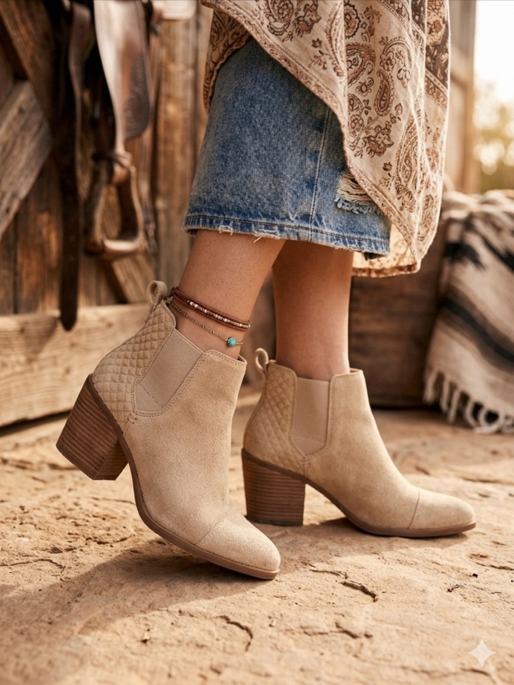 TOMS Women's Everly Chelsea Boot sz 10 boho western rodeo gypsy neutral office